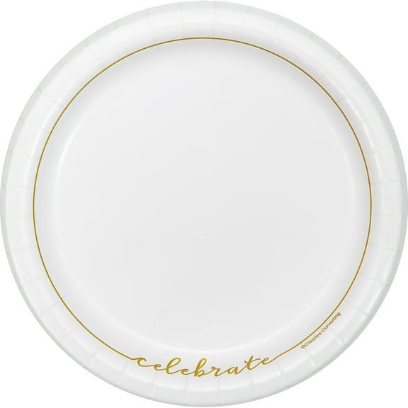 Celebrate Disposable Round Paper Plates, 7", Gold/White, 10 Count, by Way To Celebrate