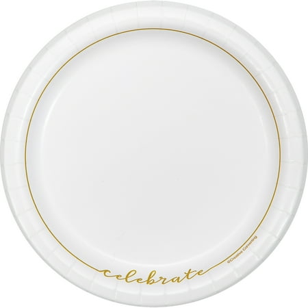 Celebrate Disposable Round Paper Plates 7 Gold/White 10 Count by Way To Celebrate