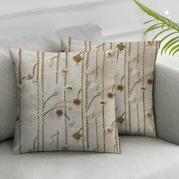Acheng Boho Throw Pillow Covers Set of 2 Neutral Decorative Textured Cushion Case Farmhouse Pillowcase Modern Square Pillow Covers for Sofa,Couch, Living Room,Beige and Brown White