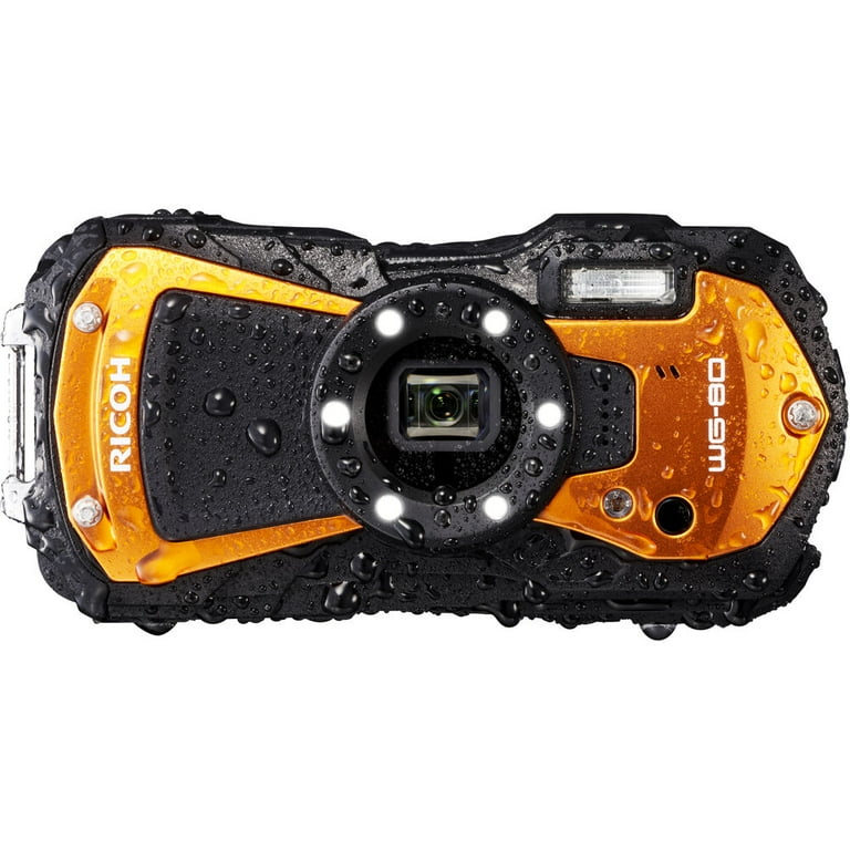 Ricoh WG-80 Waterproof Digital Camera (Orange) with 64GB Extreme