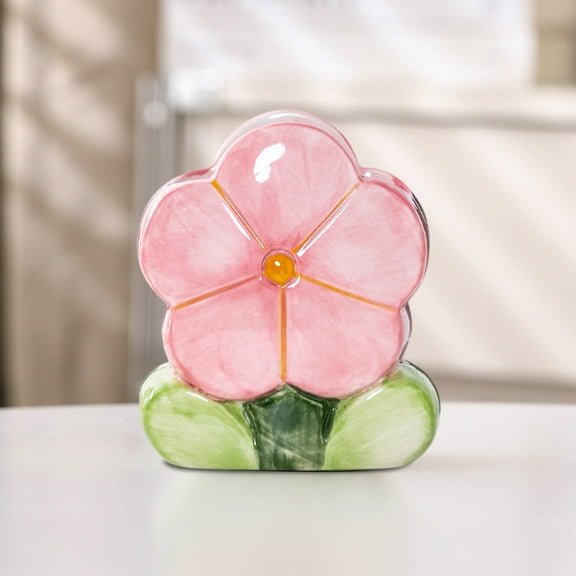 Gmogad Chinoiserie Ceramic Pen Holder 4.8" Multi-Functional Makeup Brush Pot Cute Flower Design Desk Organizer for Office Home Decor