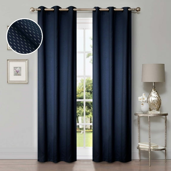 Superior Shimmer Blackout Curtains, Grommet Header, Set of 2, 42" X 108", Navy Blue