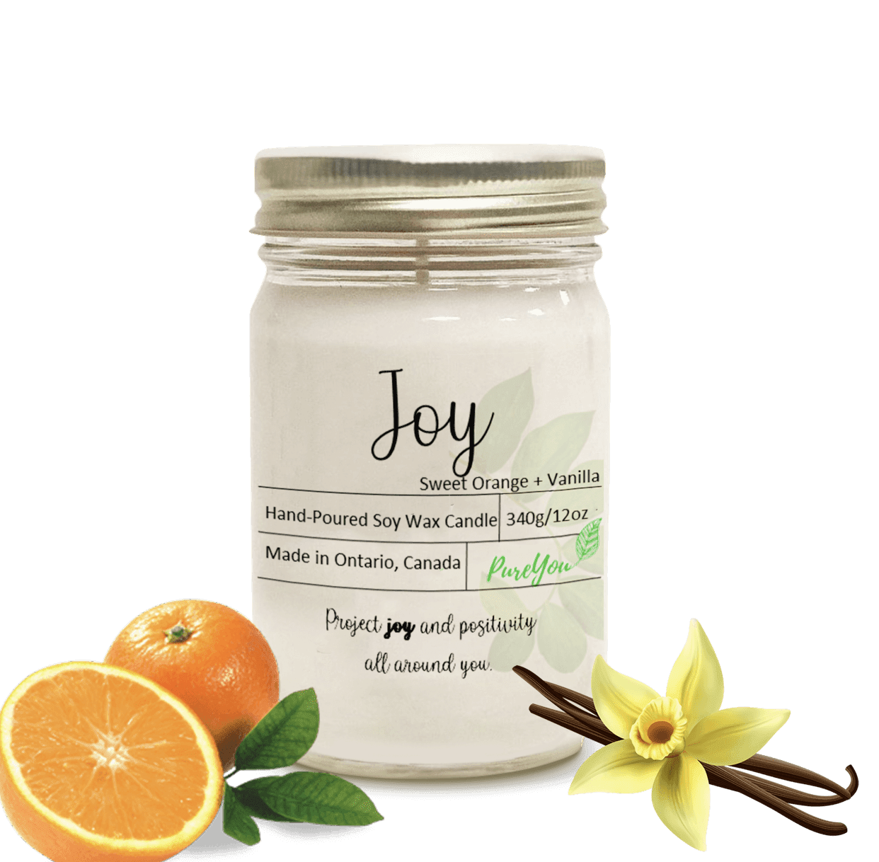 PureYou Handmade Joy Soy Wax Candle in Sweet Orange Wax Candle for Home