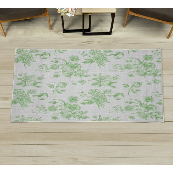 Botanical Decorative Rug, Vintage Floral Pattern Victorian Classic Royal Inspired Plants Modern Art, Quality Carpet for Bedroom Dorm and Living Room, 6 Sizes, Fern Green, by Ambesonne