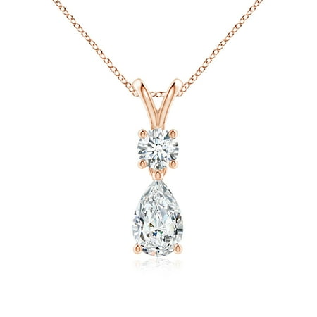ANGARA Lab Grown Pear-Shaped Diamond V-Bale Pendant for Women in 14K Rose Gold (Size-8x5mm| Color-F-G| Clarity-VS) | April Birthstone Anniversary Jewelry Gift for Women | Lab-Grown Diamond Necklace