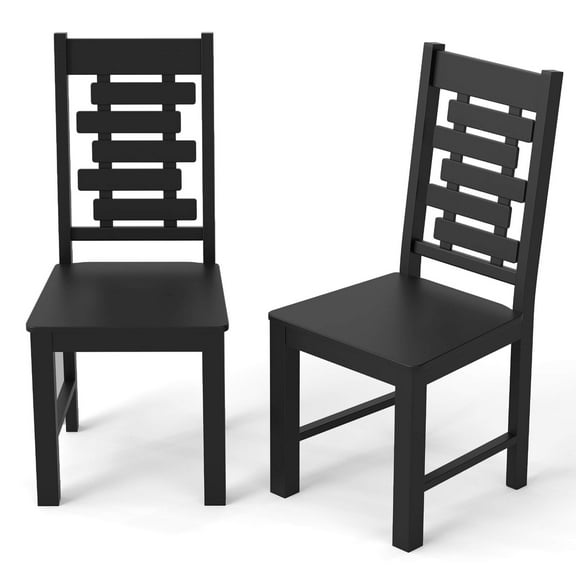 Costway Farmhouse Dining Chair Set of 2 with 100% Rubber Wood Frame & Hollowed High Back