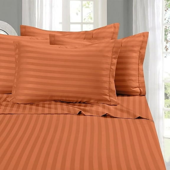 Mocassi 6-Piece Damask Stripe Cozy Sheet Set - 1500 Hotel Quality Microfiber, Deep Pocket, Wrinkle Resistant , California King, Coral