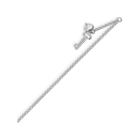 Designer 14K White Gold Adjustable Polished Puffed Heart & Key Anklet (Length=10) Made In Turkey -Jewelry By Sweet Pea Creations