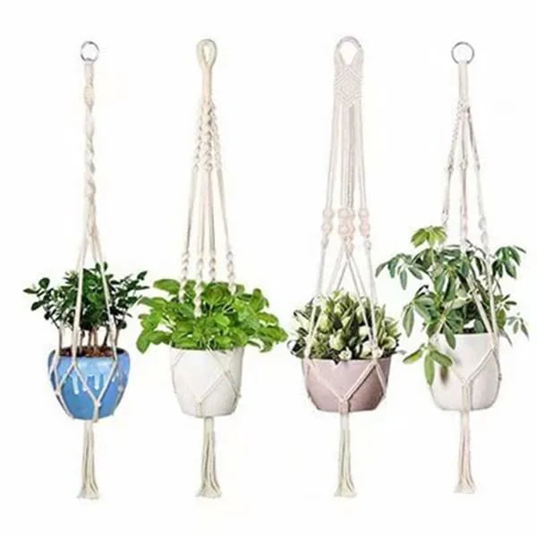 4pc Macrame Plant Flower Hanger Pot Holder Jute Ceiling Ring Hanging Basket Rope 