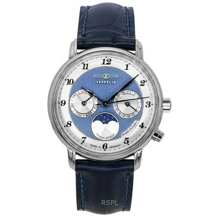 Zeppelin Friedrichshafen Moon Phase Leather Strap Blue Dial Quartz 85373 Women's Watch