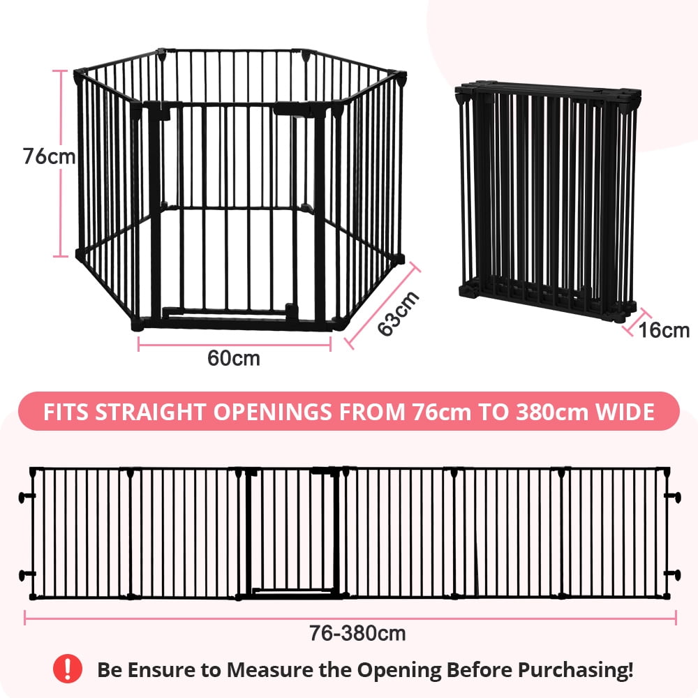 Pet Gate, Dog Playpen 6Panels 149" Pet Gate Extra Wide 30" Tall House Doorways Fireplace, Black