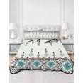 thumbnail image 2 of Quilts Queen Size Bedding Set, Teal Black Boho Reversible Summer Quilt 3 Pieces, Vintage Ethnic Tribe Abstract Art Retro Lightweight Bedspreads Coverlets with 2 Pillow Shams for All Seasons, 2 of 5