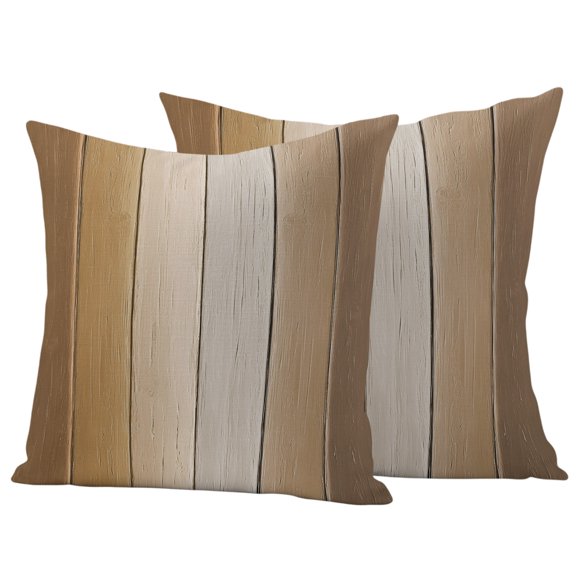 Outdoor Pillow Covers 20x20 Set of 2, Brown Ombre Waterproof Patio Throw Pillow Covers for Couch Sofa Chair, Vintage Country Wooden Decorative Pillowcases for Throw Pillows