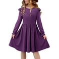 thumbnail image 3 of KISSMODA Girls Long Sleeve Casual A-Line Ruffle Skater Dress, 4-47 Years, 3 of 4