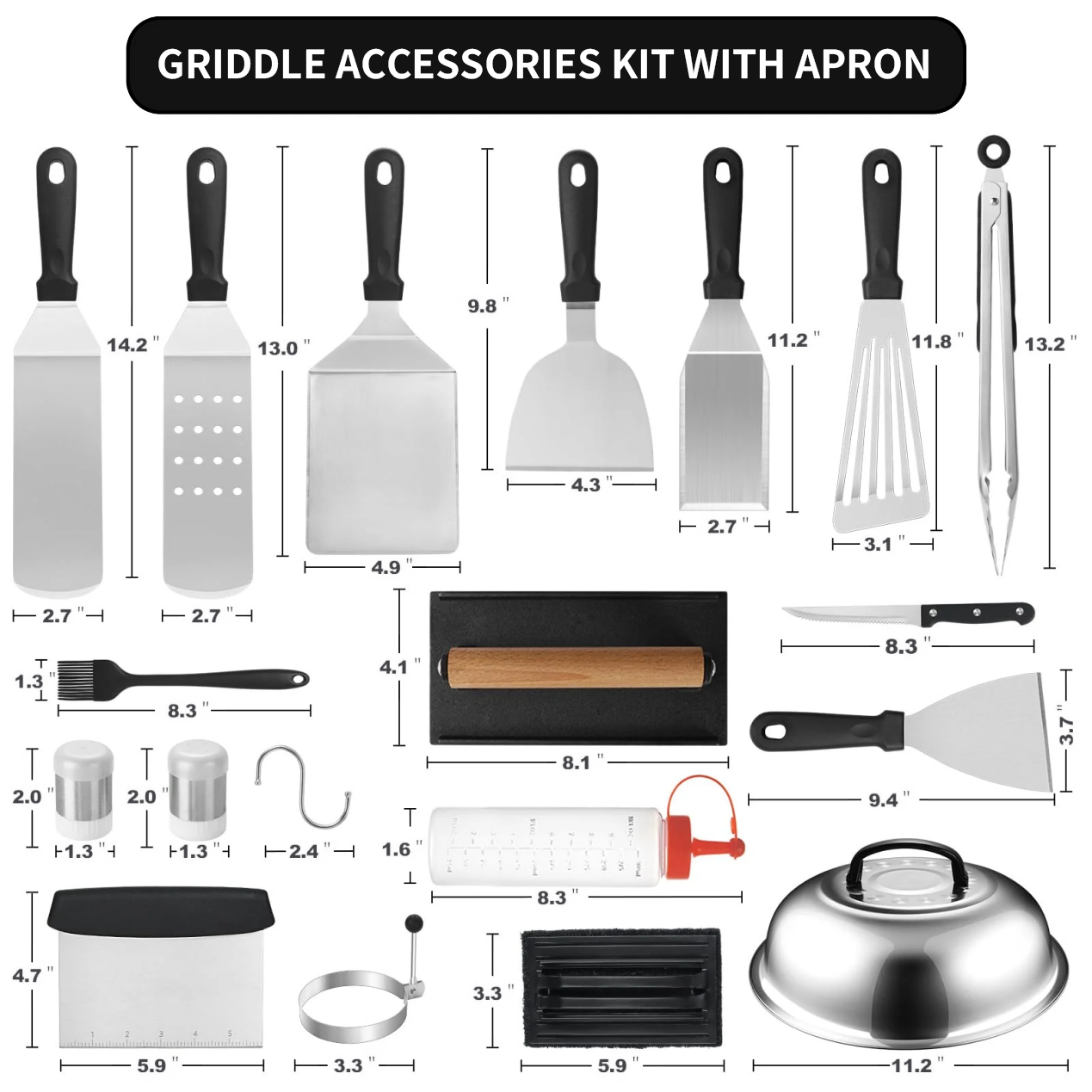 ROCKRAY 36PCS Griddle Accessories Kit for Blackstone,Grill Spatula Set with  Apron for Flat Top Outdoor BBQ Cooking,Father's Day Gift