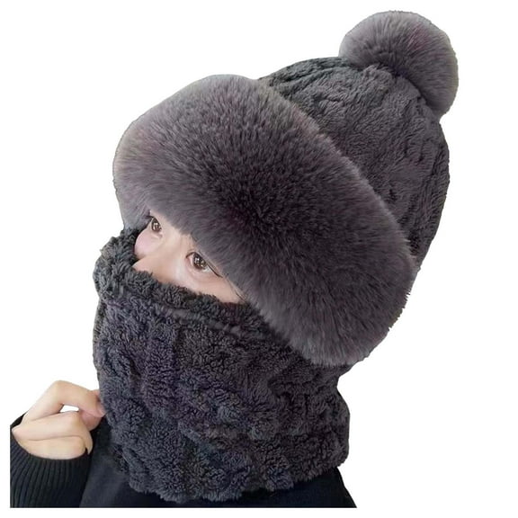 Hauaitttt Women Solid Winter Outdoor Knit Scarf with Hat Cover Knitted Integrated Hat Ice Hat Trapper Cap Men Tr Hat Claptrap Hat Large Winter Caps Men Warm Weather Hats for Men MenWinter Hat