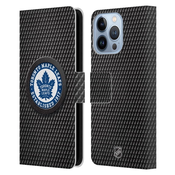 Head Case Designs Officially Licensed NHL Toronto Maple Leafs Puck Texture Leather Book Wallet Case Cover Compatible with Apple iPhone 13 Pro