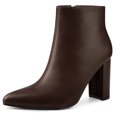 thumbnail image 1 of Unique Bargains Bottines à Talons Blocs à Bout Pointu pour Femmes Café (Taille 6), 1 of 6