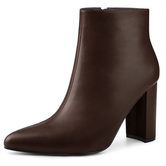 Unique Bargains Bottines à Talons Blocs à Bout Pointu pour Femmes Café (Taille 6)