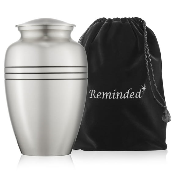 Reminded Adult Cremation Memorial Urn for Human Ashes, Pewter Etched Cross Brass Funeral Urn with Velvet Bag