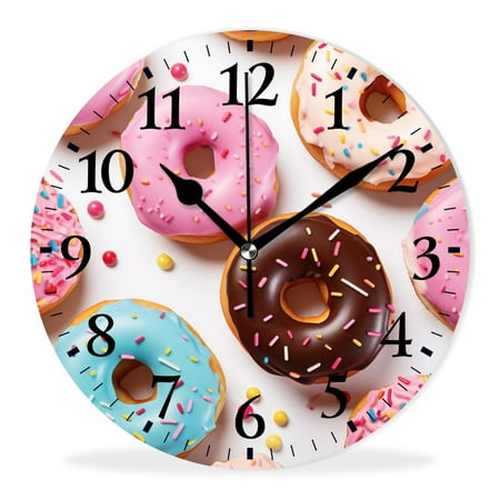Battery Operated Quartz Wall Clocks Non-Ticking Silent Modern Wall Clocks Decorative for Office-Cute Cupcakes Donuts Picture(10inch)
