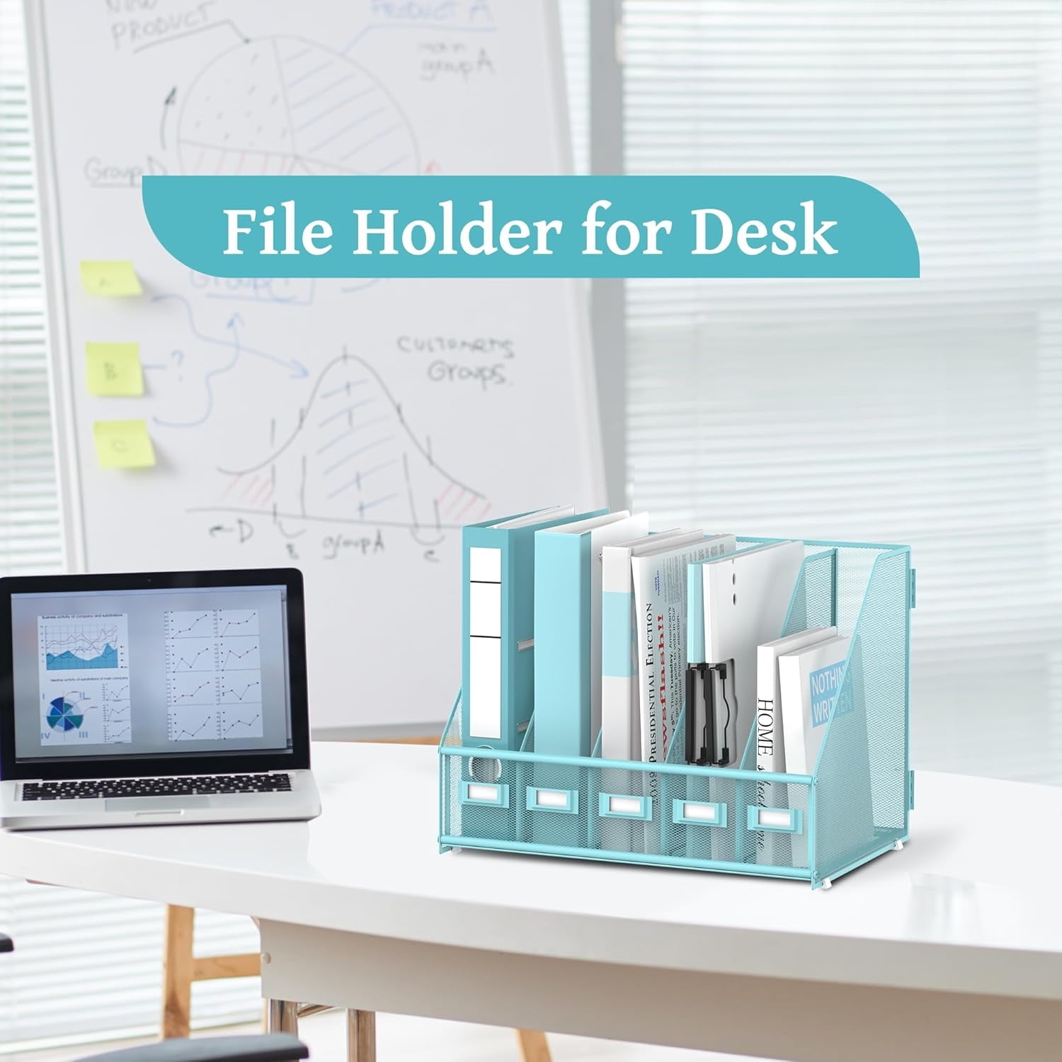 INTIGE Desk Organizer with 5 Vertical Compartments, Metal Desk File Organizer, Desk File Organizer, Increase Storage Space, Plus
