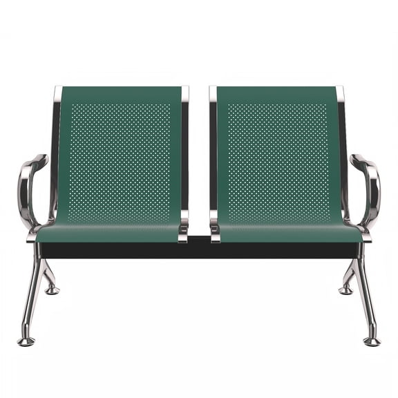 Kinbor 2-Seat Waiting Room Chair - Office Guest Reception Chairs with Ergonomic Backrests, Airport Waiting Bench with Armrests, Metal Waiting Furniture for Hospital, Bank, Salon, Dark Green