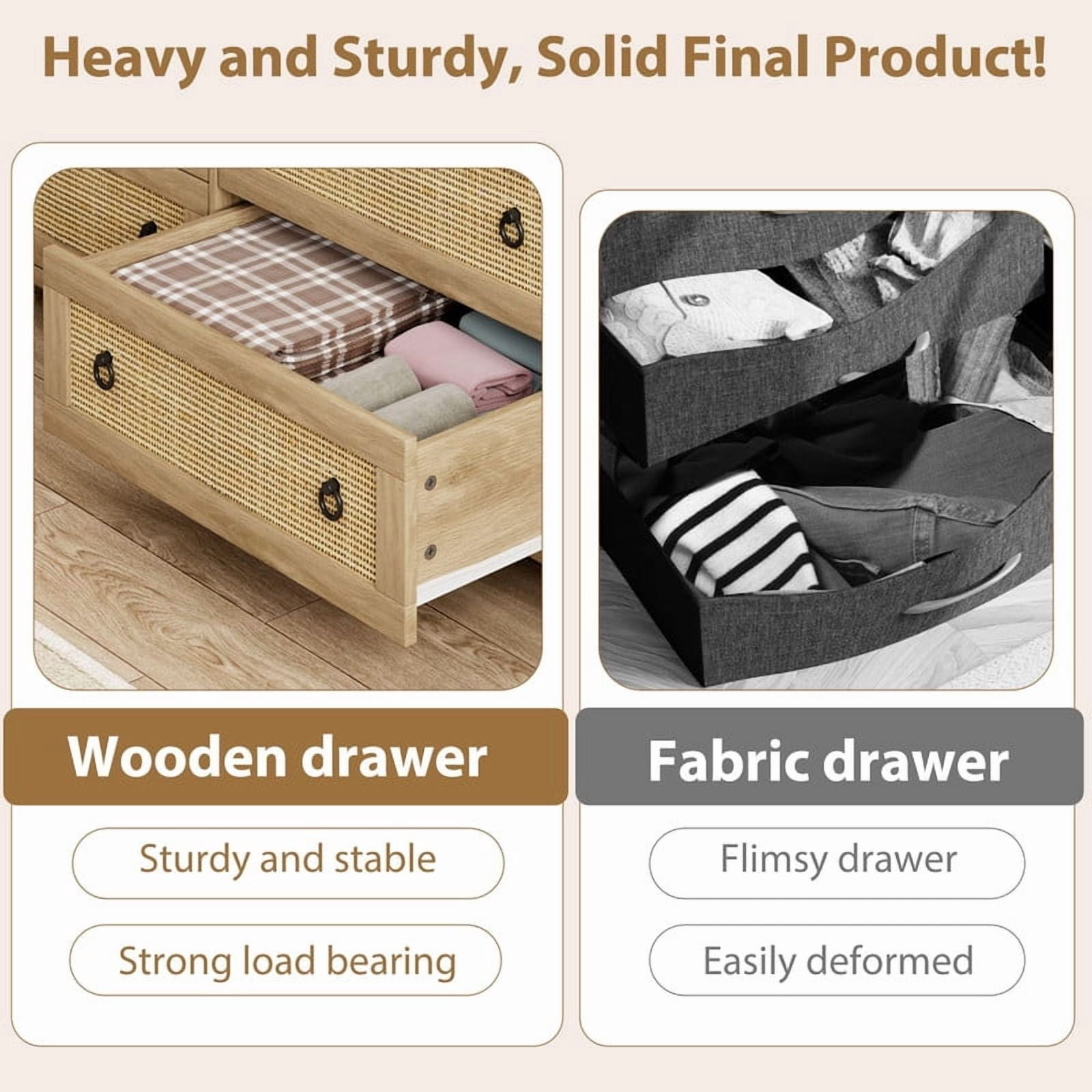 TROPOW 3 Drawer Dresser for Bedroom, Chest of Drawers, Modern Clothes Storage Cabinet & Wood Vertical Drawer Organizer for Living Room, Hallway, Nursery, Brown
