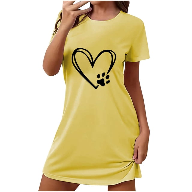 Chemise de Nuit Grande Taille, Chemise de Nuit Courte pour Femmes avec Imprimé de la Saint-Valentin, Robe de Détente Légère et Décontractée, Col Rond Manches Courtes pour l'Été à la Maison