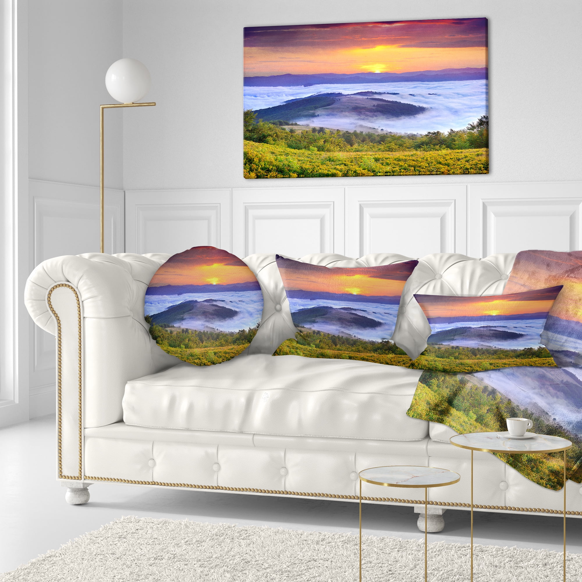 Designart Yellow Sunrise over Blue Waters - Landscape Photo Throw Pillow - 12x20