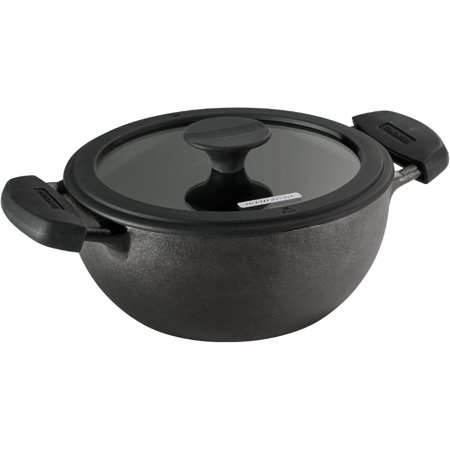 Utsava 2.3-Quart Pre-Seasoned Cast Iron Kadai with Lid, Small Kadhai Pot for Indian Cooking
