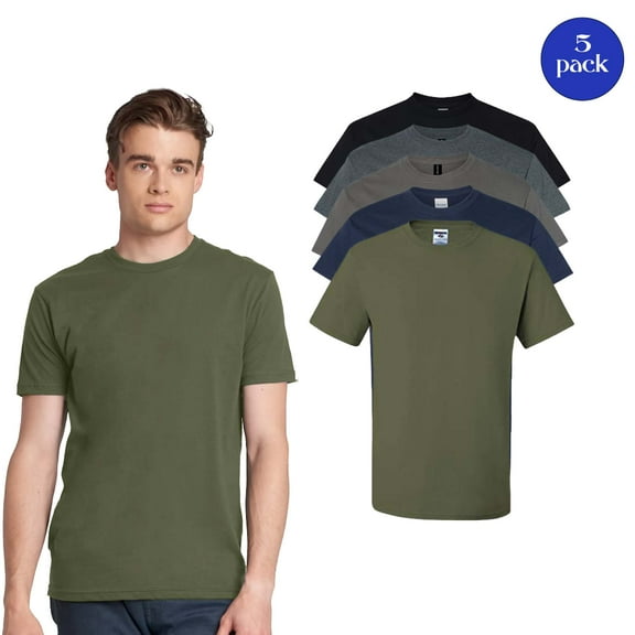Gildan Heavy Cotton T-Shirt for Men, Casual Shirt, Affordable Basic T-Shirts, Mix Color, Pack of 5, S