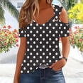 thumbnail image 6 of Stamzod Fashion Cold Shoulder Short Sleeve Crewneck Summer Tops Casual Loose Fit Graphic Tee Top Loungewear Beach Vacation Clothes for Women Black B L, 6 of 6