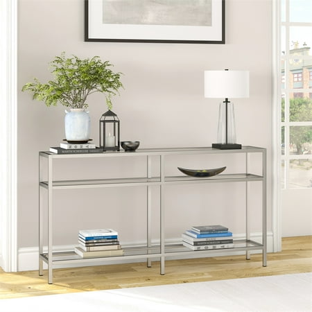 Henn Hart 55 3 Shelf Metal Satin, Chrome Metal Glass Accent Console Sofa Table With Shelf