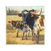 Longhorn Cattle Family Grassland Animals & Insects Painting Unframed Art Print Wall Art