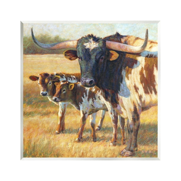 Longhorn Cattle Family Grassland Animals & Insects Painting Unframed Art Print Wall Art