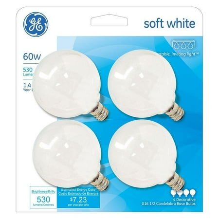 Candelabra Base Krypton Globe - ge 60-watt incandescent g16.5 globe candelabra base soft white light bulb