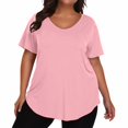 thumbnail image 2 of WTOBBY Women's Plus Size Casual Solid Color V-Neck Short Sleeve Pocket T-Shirt Top, Comfortable and Versatile Fit for Everyday Summer Wear,Light pink L, 2 of 5