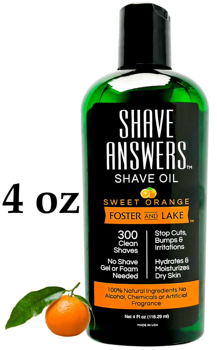 Foster and Lake Shave Answer Shave Oil- 4oz. Sweet Orange Naturally Scented for Sensitive Skin- Clear Shave Lotion for Men