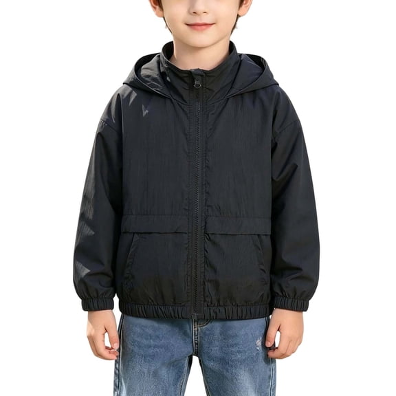 Enjoytime Boys Hooded Zip Up Lightweight Windbreaker Solid Color Thin Casual Outerwear with Pocket