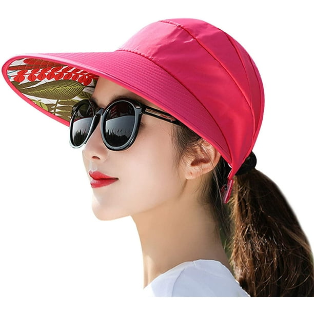 Women Wide Brim Sun Hat UPF 50+ UV Protection Sport Beach Golf Visor Cap  Ponytail Hole 