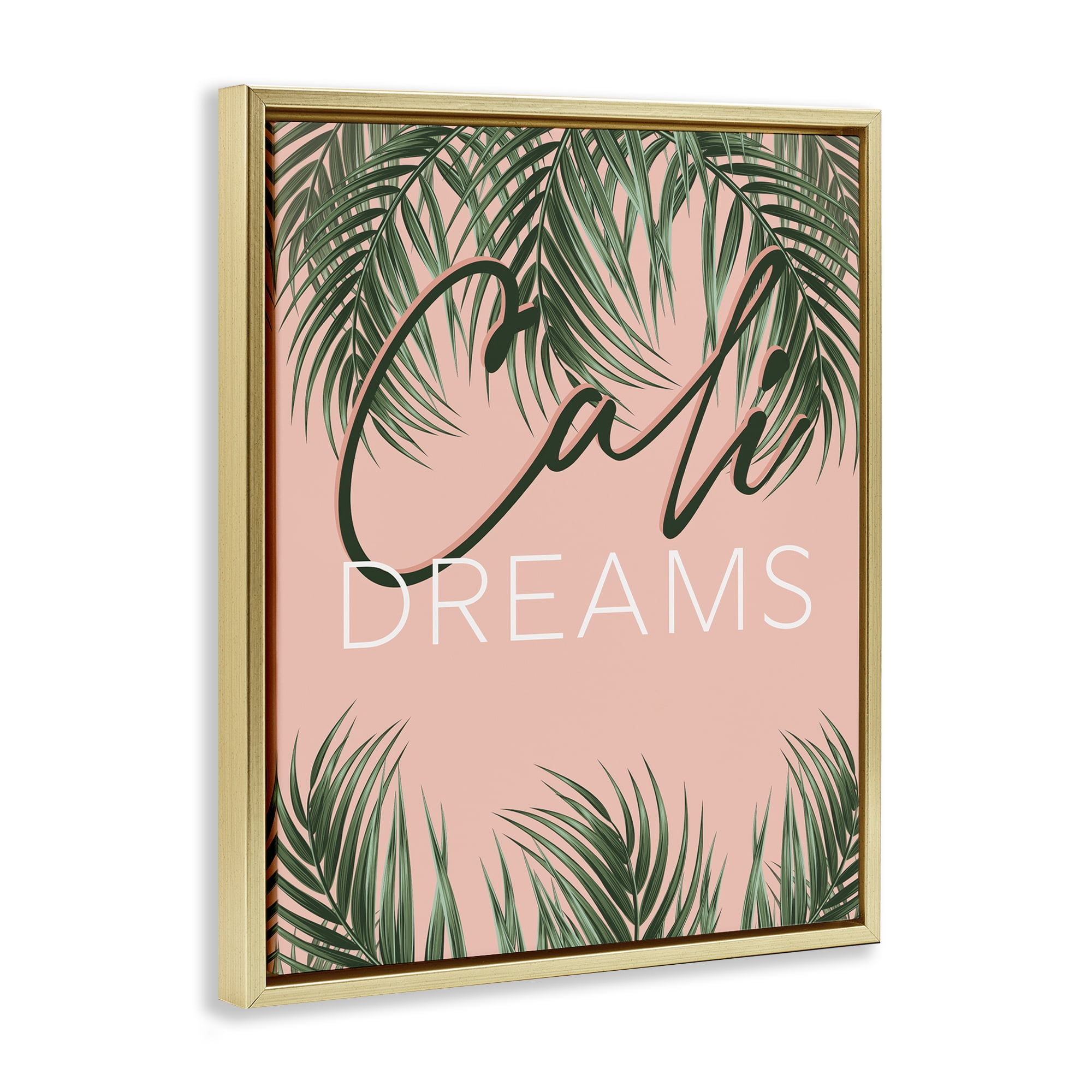 Stupell Industries Cali Dreams on Palms Plants & Flowers Painting Gold Floater Framed Canvas Art Print Wall Art, 25 x 31