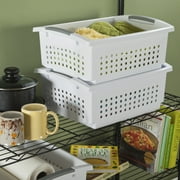 Sterilite Large Stacking Basket, Open Plastic Bin, Space Saving Organizers, White