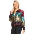 thumbnail image 3 of Anna-Kaci Womens Sequin Long Sleeve Front Zip Jacket with Ribbed Cuffs Small Gradient Color, 3 of 7