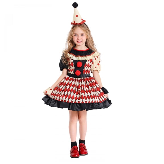 RUINIXCW Kids Halloween Clown Cosplsy Costume Long Sleeve Tops Striped Overalls Pants Hat Set for Themed Party