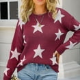 thumbnail image 5 of Red Womens Sweatshirt Women Long Sleeve Sweater Casual Elegant Round Neck Star Pattern Plus Size Knit Sweater Top Fall Clothes for Women, 5 of 6
