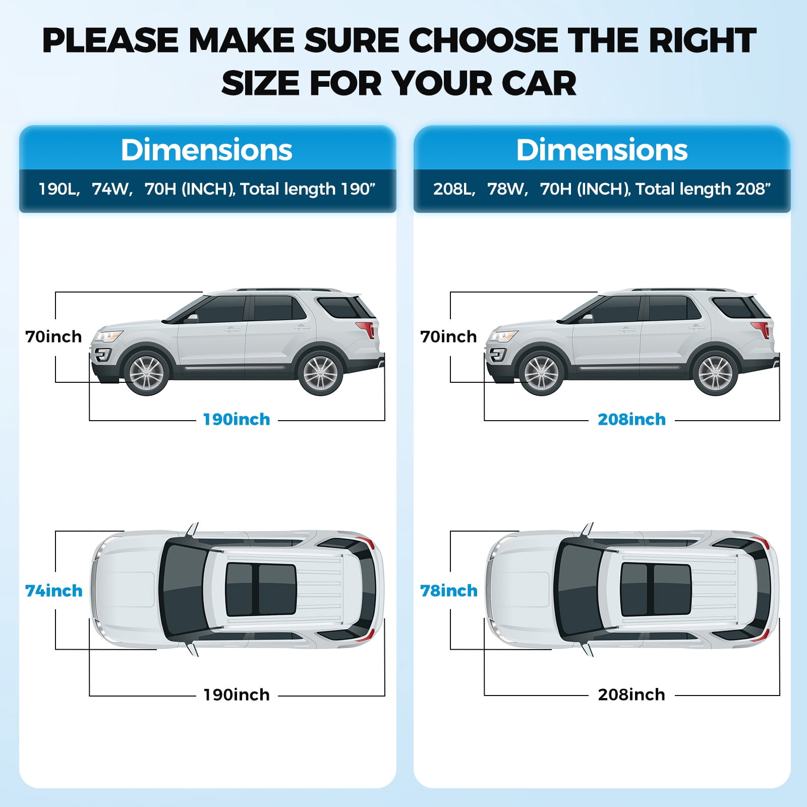 SUV Waterproof Car Covers for Automobiles All Weather Season Rain  Snowproof Sun UV ProtectionOutdoor Full Cover Universal, Fit for 182"To190"SUV,Silver
