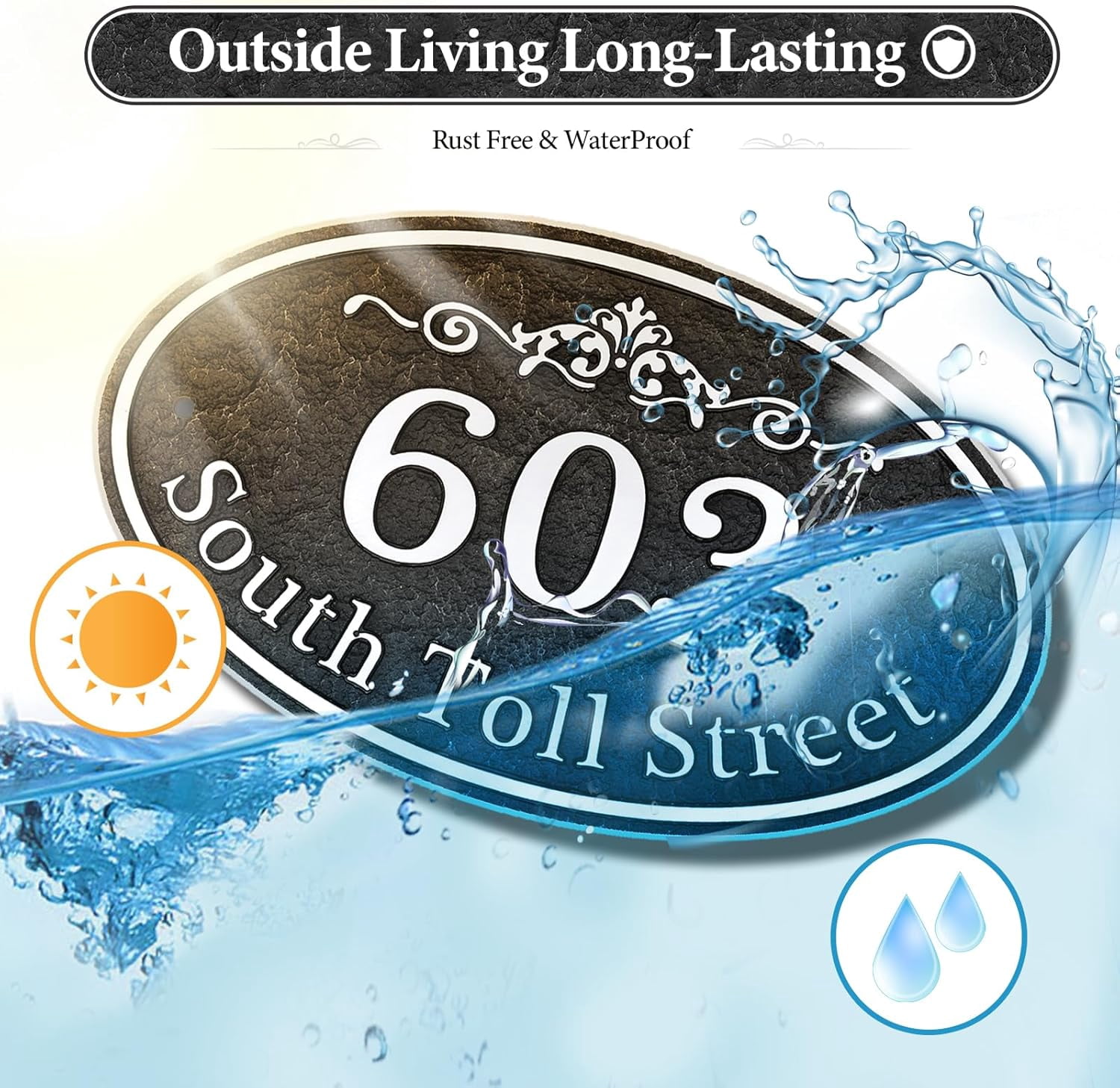 Oval Address Plaque Metal Option - Personalized House Number Sign, Address Sign for Outside, Yard, Driveway, Fence, Mailbox, Gate.