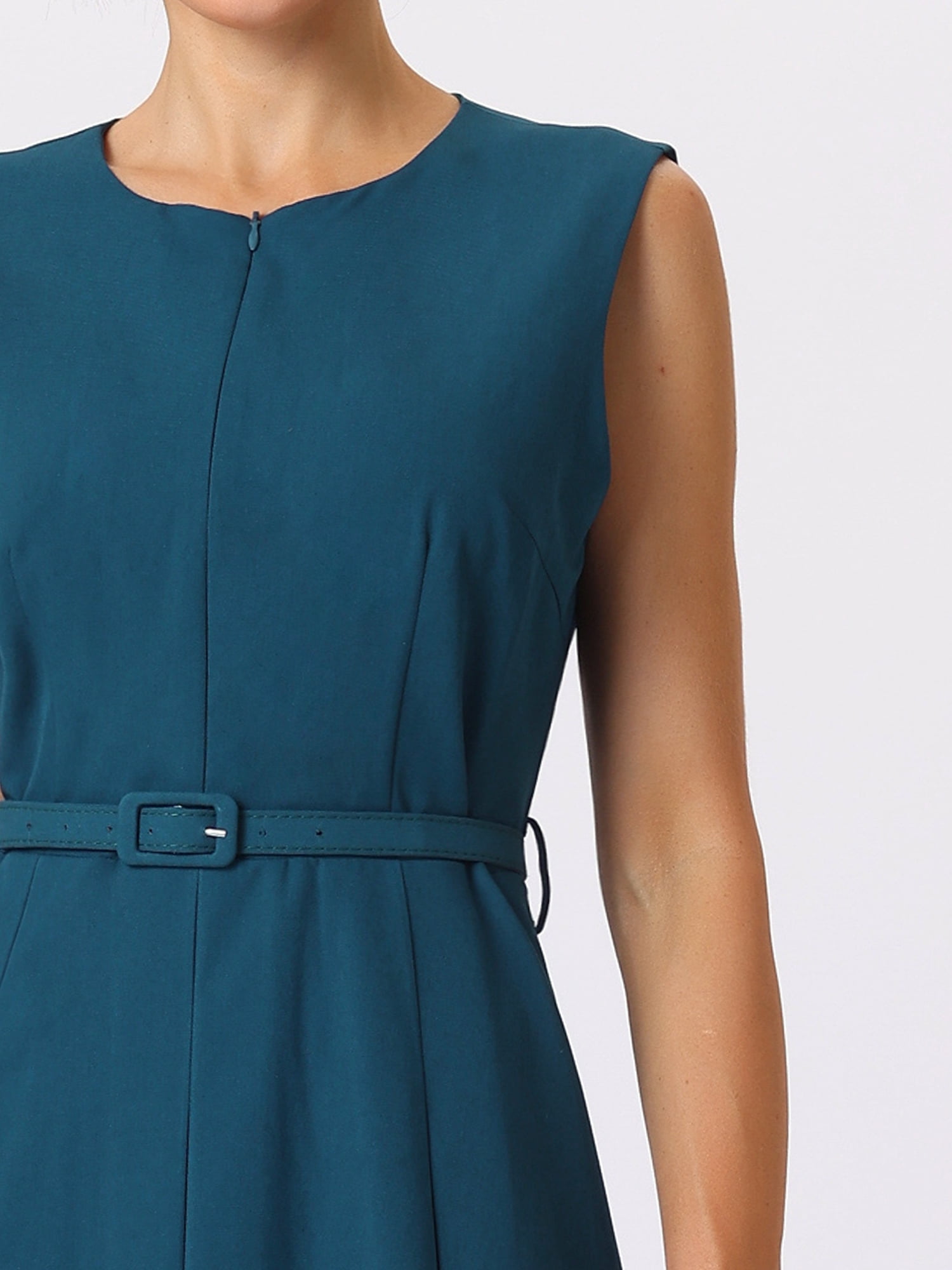 DARING DIVA Women's A Line Sleeveless Zip Up Office Work Flare Dress 2XL Blue