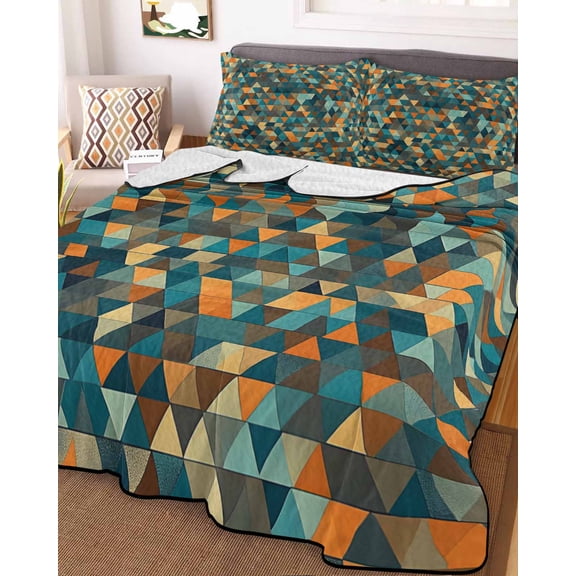 Abstract Art King Size Down Alternative Comforter, Lightweight Comforter Quilt Bedding Set with Pillow Shams Geometric Modern Art Orange Teal All Seasons Bed Comforter Duvet Insert 96"x106"